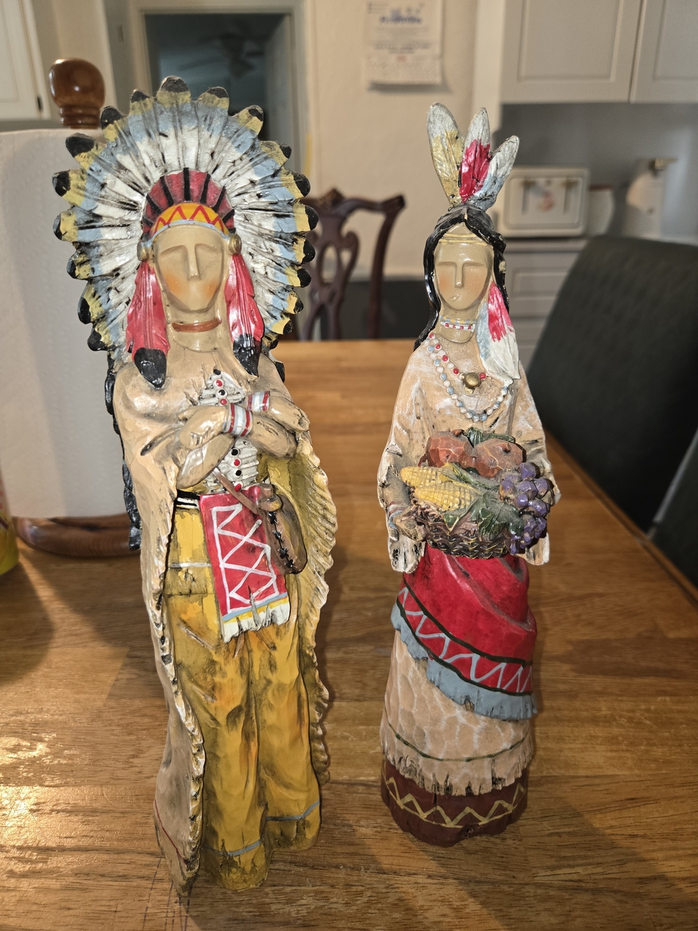 Hobby Lobby Hand-Painted Native American Couple Figurines in Red, Yellow & Blue
